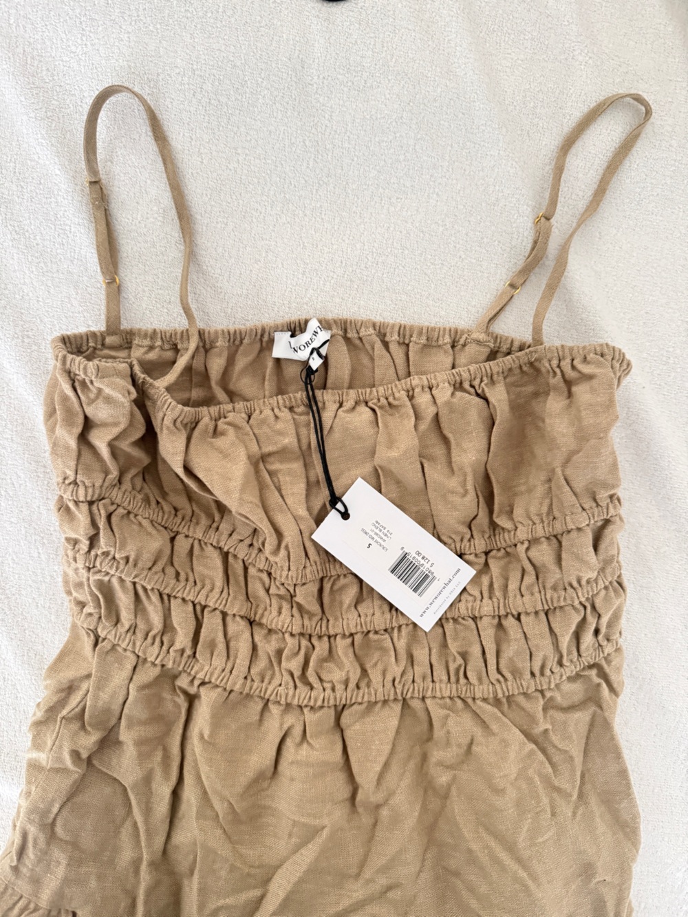 NWT-WeWoreWhat Linen blend Ruched Midi Dress in Safari- S